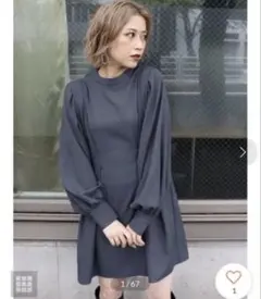 【値下げ】MURUA ボリュームスリーブミニワンピース グレーのサムネイル
