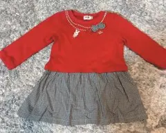 ミキハウス ギンガムチェック　ペプラム赤 長袖 トップス 90