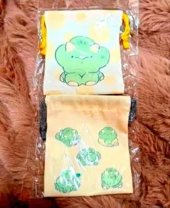 新品★恐竜はじめましたミニ巾着袋豆巾着バッグ2枚バブパンツクラナガ先生イラスト