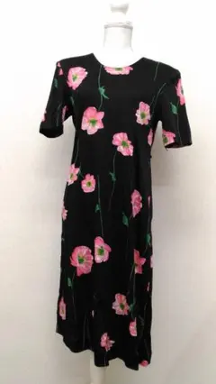 ビンテージ 昭和レトロ ＃389 LACANNECI 花柄 半袖ロングワンピース