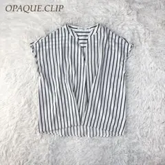 OPAQUE.CLIP 白 黒 フレンチスリーブ ストライプ ブラウス