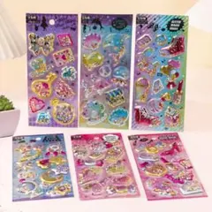 6枚セット】ぷくぷく 立体 シール シャカシャカ キラキラ 女の子 人気