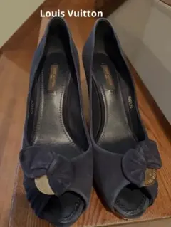 Louis Vuitton ネイビー オープントゥパンプス　サイズ37.5