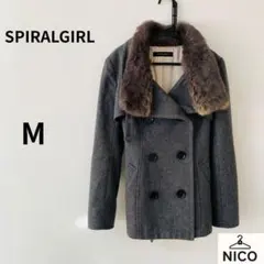 SPIRALGIRL ラビットファー襟 Pコート M メルトン ダブルボタンのサムネイル
