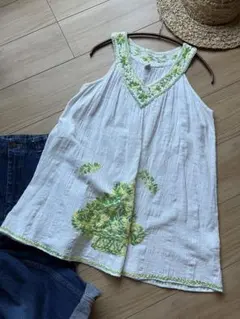 チチカカ　刺繍　オシャレ　オススメ　グリーン　イエロー　ナチュラル　アジアンのサムネイル