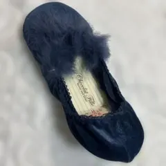 ネイビー ファー付き足底クッション付き靴下