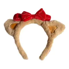 耳付きカチューシャ 赤いリボン付き