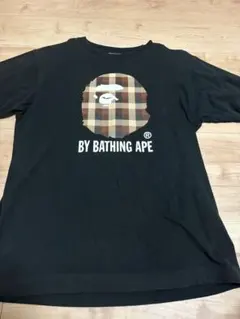 A BATHING APE チェック柄ロゴ Tシャツ ブラックのサムネイル