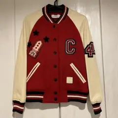 COACH コーチ バーシティジャケット スタジャン レザー切替 ワッペン S COACH レザー切替 バーシティジャケット スタジャン ネイビー 44 羊革
