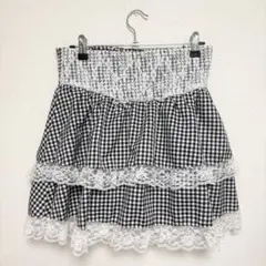 レース フリル チェック ギンガムチェック スカート L