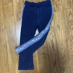 ネイビー 花柄サイドライン スウェットパンツ