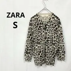 ザラニット▶カーディガン ベージュ レオパード柄 S 七分袖