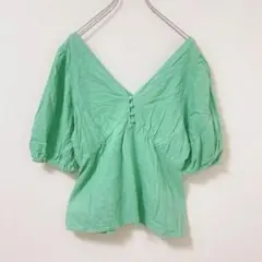 ギャップ ブラウス M グリーン Vネック パフスリーブ 半袖 トップス 春夏のサムネイル