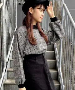 【INGNI】イング ニットリブグレンチェックトップス M
