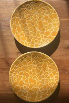 イエローフラワー陶器小皿 16cm 2枚セット