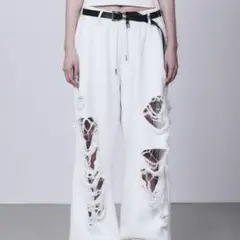 TREEMINGBIRD スクラッチダメージ ワイドスウェットパンツ(gray 