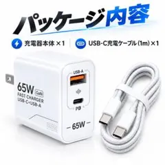 65W GaN USB-C充電器 1mケーブル付き