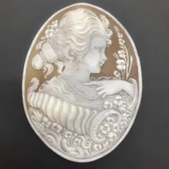 【新品】ＦＣＯ氏作　女性彫刻 高級シェルカメオルース 60ｍｍ×45ｍｍ 新品】FCO氏作 女性彫刻 高級シェルカメオルース 60mm×45mm