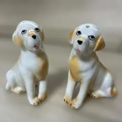 陶器製犬の塩胡椒さし　調味料さし　置物　インテリア　2個セット