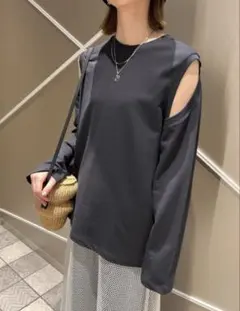 BEAUTY&YOUTH コットンインレイ ホール ロングスリーブ カットソーのサムネイル