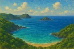 海の風景 油彩 木製フレーム付き 127x178mm