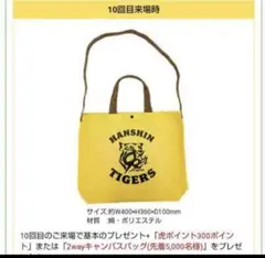 阪神タイガース　ファンクラブ応援デー10回来場記念　2wayキャンバスバッグ