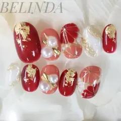 成人式 和柄 振袖 赤 ネイルチップ 着物 前撮り つけ爪 袴 菊