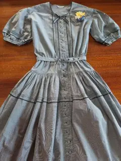 カネコイサオ　チェック柄ピンタックピコレースワンピース