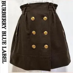 美品 バーバリー ブルーレーベル ミニスカート ロゴボタン 金ボタン ブラウン