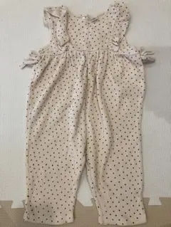 ベージュドット柄フリルオーバーオール