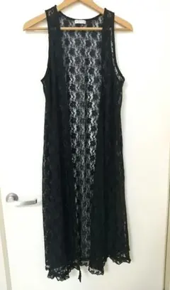 アクシーズファム ブラックレース　レイヤード　ロングカーディガン ガウン　黒