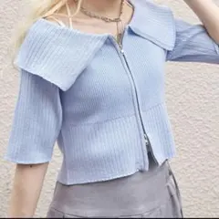 Wcloset ラメリブオフショル　オフショルニット　F ブルー　水色のサムネイル
