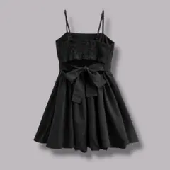 バックリボン バルーン キャミソール ミニ ワンピース 黒