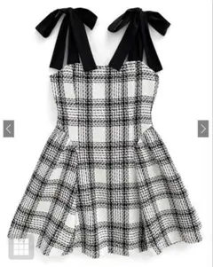 GRL ツイードチェックショルダーリボンミニワンピース
