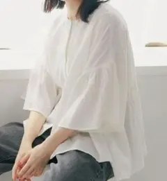 美品◯ニコアンド COMFORTリネンワイドブラウス ホワイト L - メルカリ