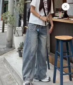 レトロウォッシュワイドレッグパンツ K1042