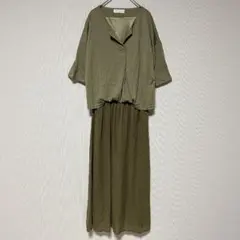 ViSビス【F】異素材ドッキングワンピース カーキ