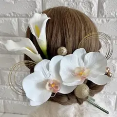 胡蝶蘭カラー♡金箔付♡髪飾り ヘッドドレス 前撮り 成人式 卒業式 七五三