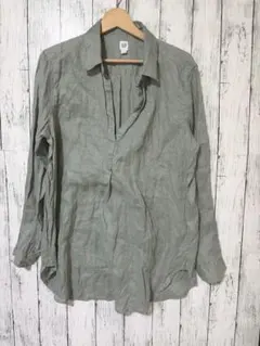 GAP ギャップ　スキッパーリネン100 麻 シャツ　カーキ　Lのサムネイル