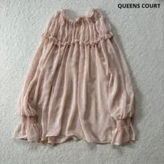 【美品】QUEENS COURT シアードットブラウス　ピンク　フリル　長袖　Mのサムネイル