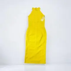 レモンイエローハイネックタイトドレス　　スパンデックス