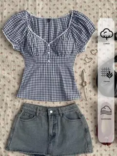 ギンガムチェック 半袖トップス