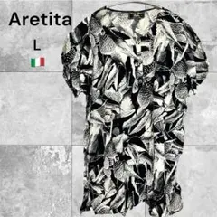 イタリア製 Aretita アレティータ モノクロ ボタニカル柄シャツ Lのサムネイル
