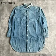 ジムフレックス【M】デニムシャツ チュニック ボタンウン グリフィン赤刺繍ロゴ