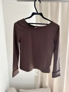 RETRO GIRL ブラウン リブ 長袖 トップス シンプル 秋 冬