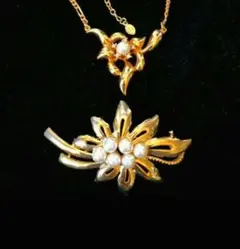Keyes COSTUMEジュエリー パール ネックレス ブローチ 2点 931