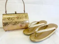 37 振袖用　成人式　草履バッグセット フリーサイズ　卒業式　ゴールド系