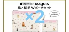 マキア　レスポートサック　大小ふたつ　猫×桜柄Wポーチセット×2セット