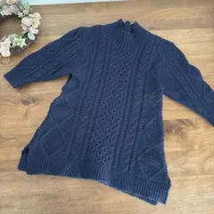 グリーンレーベルリラクシング　ケーブルニットワンピース　115㎝　ネイビー