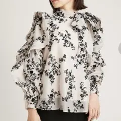 snidel フロッキーオーガンシースルーブラウス フラワー　リボン付きブラウス
